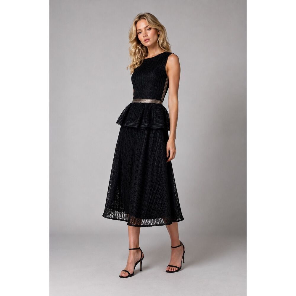 NWT Designers Remix Charlotte Eskildsen Keira Peplum Midi Dress Black Textured M